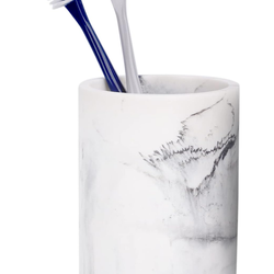 Bathroom Tumbler Cup White Marble Look, Resin Bathroom Cup Holder Marblized, Toothbrush Holder
