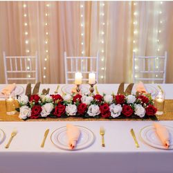 Wedding Centerpieces for Tables Decorations 2Pcs Artificial Rose Floral Dining Table Centerpiece Burgundy&White Flower Arrangement 