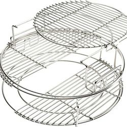 BBQ Expander Rack Kit, Big Green Egg Grill Accessories Large - Includes 2-Piece Multi-Function Rack, 1-Piece Conveggtor Basket, 2 Half-Moon Grids