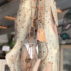 Vintage Handmade Carved Wooden Trout On Stringer 