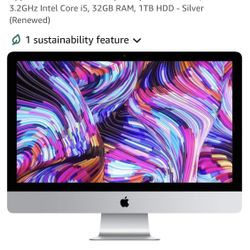 Apple iMac 27-inch Desktop Computer MK482LL/A - 3.2GHz Intel Core i5, 32GB RAM, 1TB HDD - Silver (Renewed)