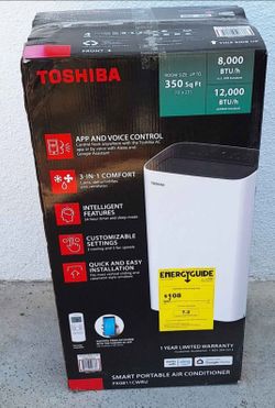 Toshiba PX0811CWRUFR 8,000 BTU (12,000 BTU ASHRAE) 115-Volt Smart Wi-Fi Portable AC, Cools & Dehumidifies Up To 350 Sq. Ft. - Certified Refurbished

N