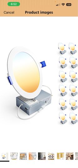 12 Pack 6 Inch LED Recessed Ceiling Light, Dimmable, 2700K-5000K 5CCT, 1200LM 12W 120V, High Brightness Canless Wafer Downlight - ETL&FCC&IC