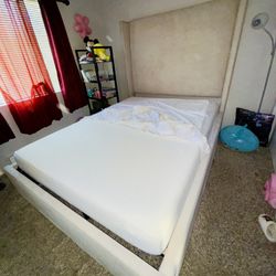 upholstered wingback Queen bed frame with Memory Foam mattress