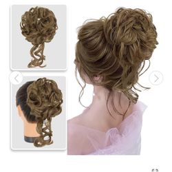 Messy Bun Hair Piece Synthetic Messy Hair Buns Tousled Updo Hair Bun Extensions Wavy Hair Wrap Ponytail Hairpieces with Fringe for Women Girls(Brown a