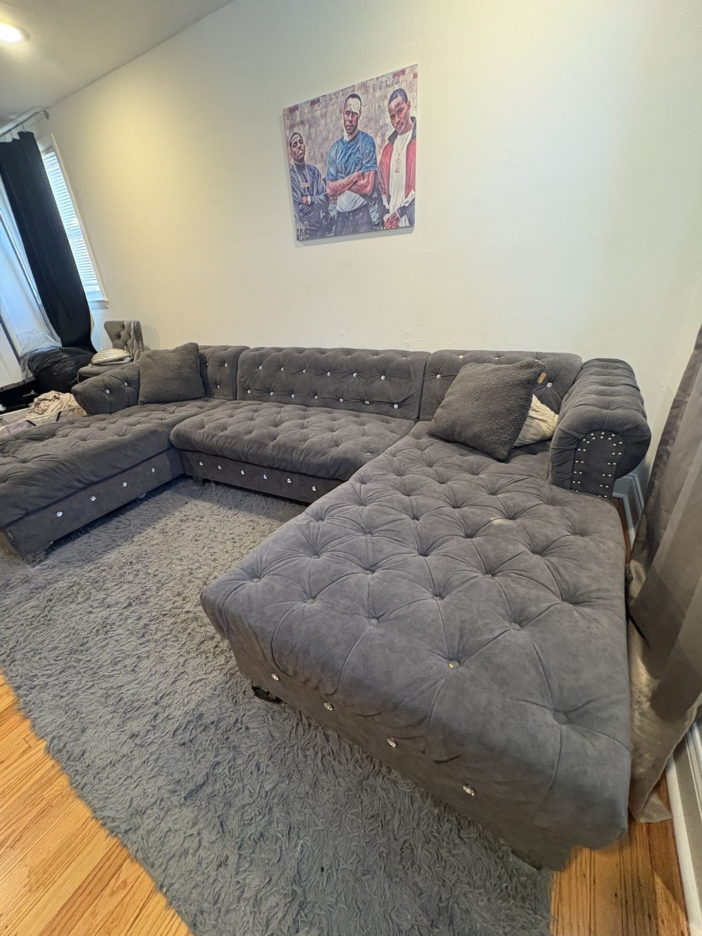 Grey Couch With Diamonds