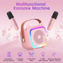 SXH Mini Karaoke Machine for Kids, Portable Bluetooth Speaker with Wireless Microphone, Toys Gifts for Girls Ages 4, 5, 6, 7, 8, 9, 10, 11, 12+ Year O