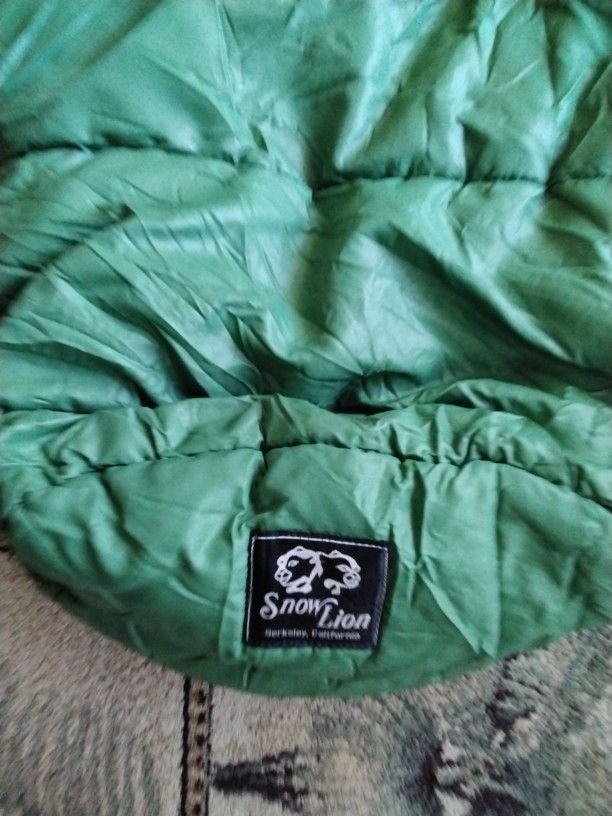 1 Green Bag Left/ Blue One Gone. SNOW LION MUMMY SLEEPING BAG With CARRY BAG. 20.00 EACH.