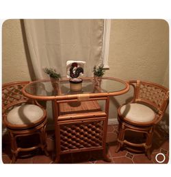 Rattan bamboo Bistro Table and 2 Swivel Chairs Set