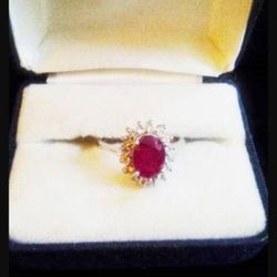 Ruby And CZ Sterling Silver Ring. New