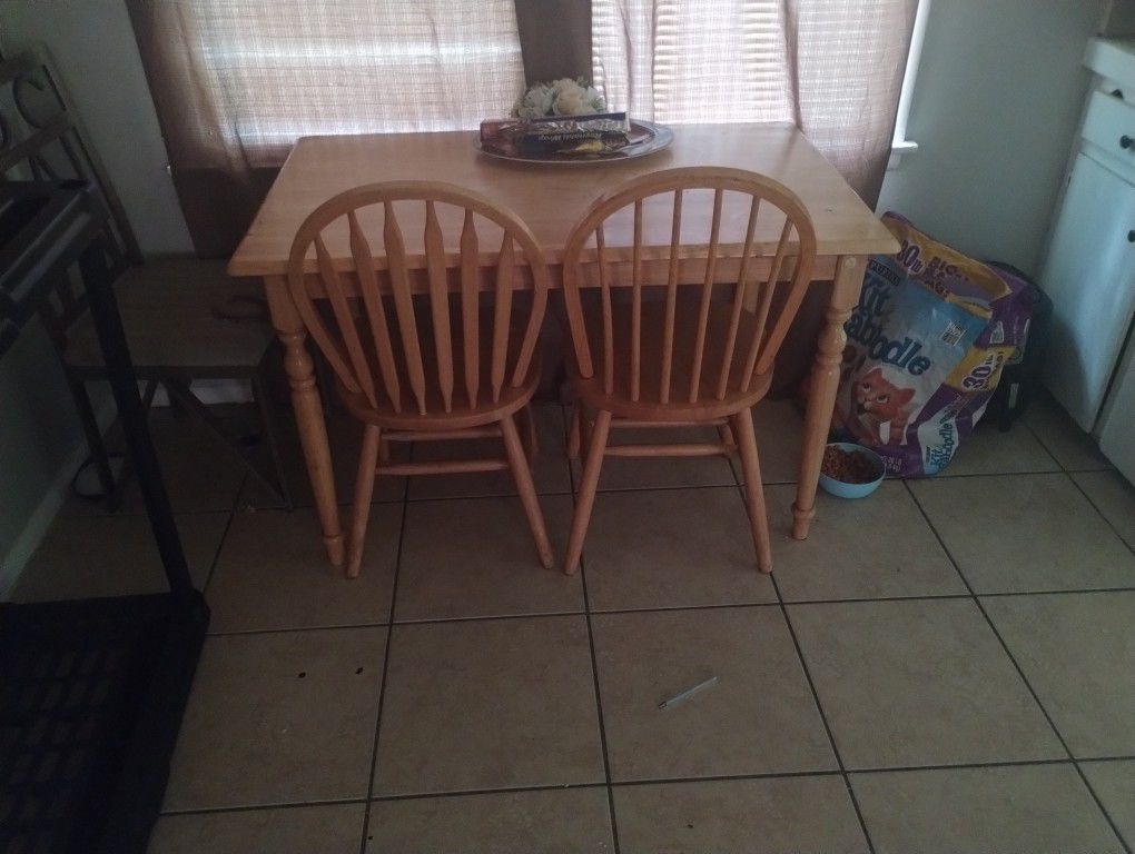 Wood Dining Room Table And Two Chairs