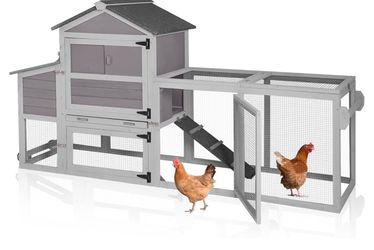 Aivituvin Chicken Coop Expandable Mobile Chicken House for Outdoor with Wheels, Nesting Box, Leakproof Pull-on Tray and UV-Resistant Roof Panel (Grey)