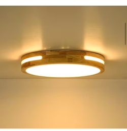 HUOKU 15.7” Oak LED Flush Mount Ceiling Light
