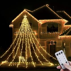 Christmas Decoration Star Lights, 13Ft 402 LED Waterfall Tree Lights with Remote for Outdoor Christmas Decoration, Star String Lights Outdoor with Top