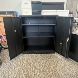Storage Cabinet-36” Tall Steel File Cabinets with Lockable Doors and Adjustable Shelves-Black Steel Storage Cabinet for Home Office, School, Garage - 