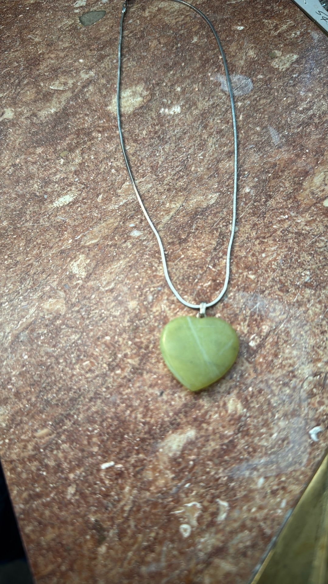 Jade Charm and 15 inch Silver Necklace.