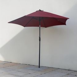 Outdoor Patio Garden Red Canvas Hand Crank Sun Shade Umbrella! Has tilt option. No holes or rips but some discoloration on top see pics  108 diameter 