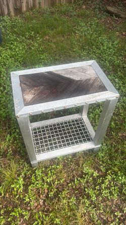 Industrial Steel and Wood End Table