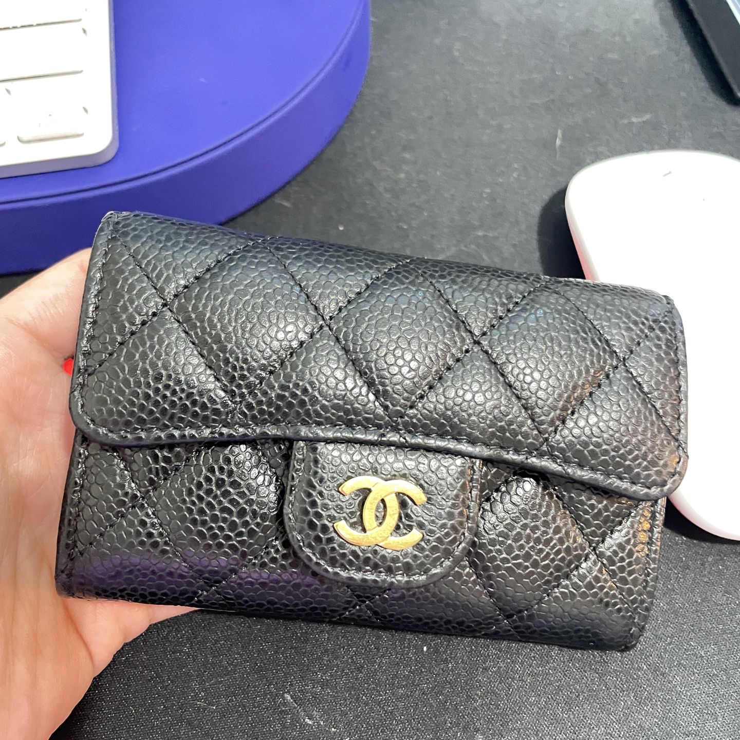 Chanel Boy Flap Card Holder on Chain Quilted Caviar at 1stDibs