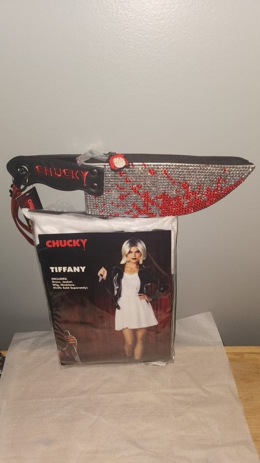 Bride of Chucky TIFFANY Women's Halloween Costume Sz M 8-10 W/Chucky Bling Purse