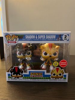 EXCLUSIVE GLOW Shadow & Super Funko Pop 2-Pack Sonic Hedgehog Gaming Video Games GITD Glows Dark EXC