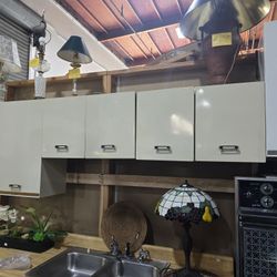 Metal Mid-Century, Modern Kitchen Cabinets (2 Available)
