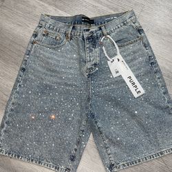 Purple Jorts With Rhinestones 
