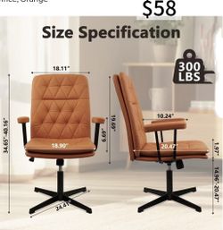 😀 CLATINA Office Chair No Wheels, Leather Criss Cross Desk Chairs with Arms, Modern Cross Legged Computer Chair, Mid Back Height Adjustable Swivel Ta
