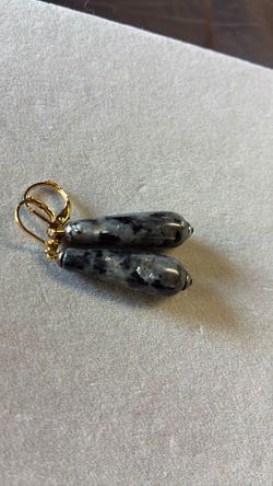 Larvikite Black Labradorite 2” dangle earrings