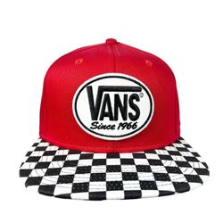 Vans Off The Wall Embroidered Logo Royal Red Checkered Hat Cap Snapback New