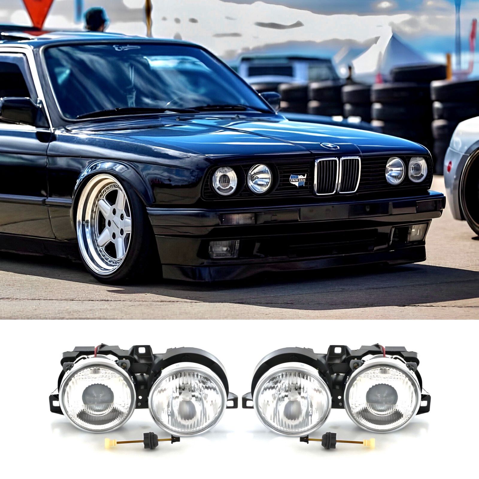 BMW E30 Depo Clear Smiley Projector Headlights