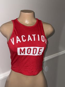 Red And White Vacation Mode Crop Top