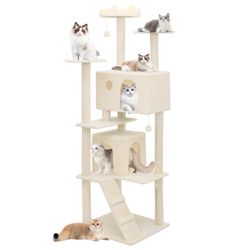 GORGEOUS BEIGE DOUBLE CONDO CAT TREE 77in !!