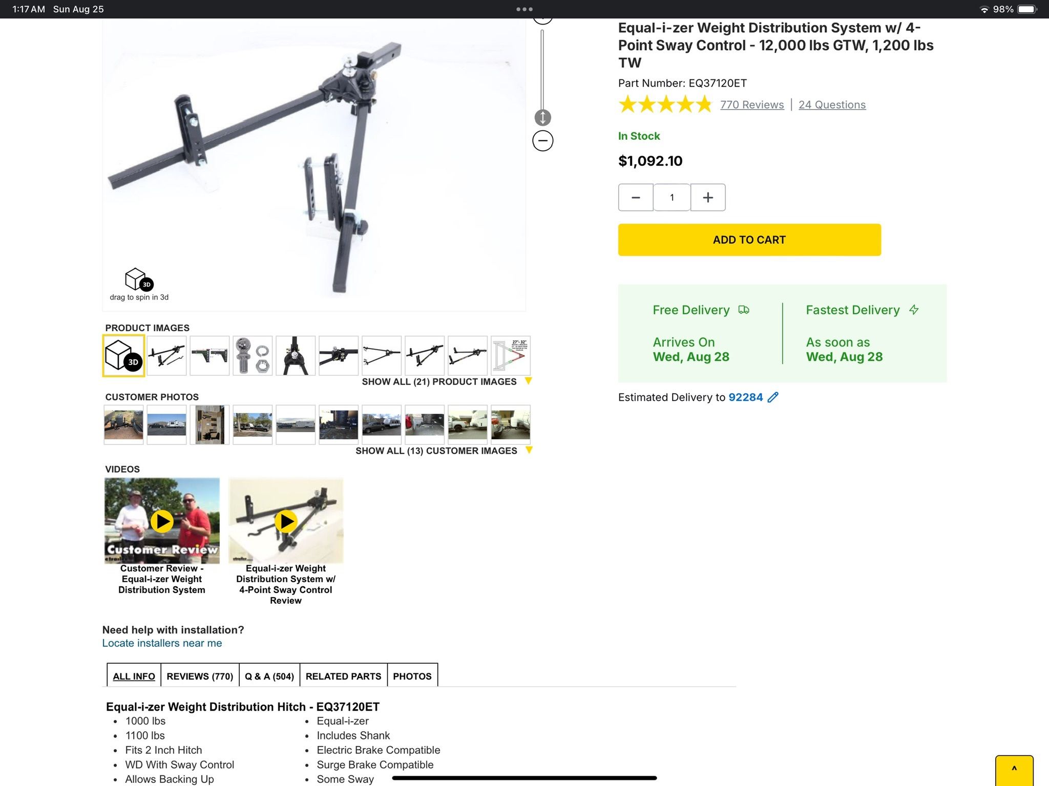 RV Sway Bars Weight Distribution Hitch
