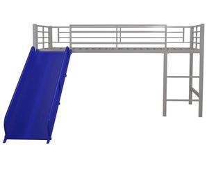 DHP Junior Twin Metal Loft Bed with Slide, Multifunctional - SILVER/BLUE