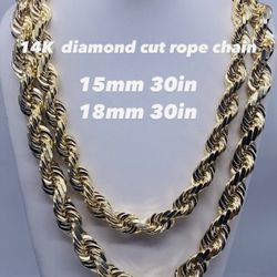 14K 15mm & 18mm 30in Diamond Cut Rope Chain. Brand New . Re-stock