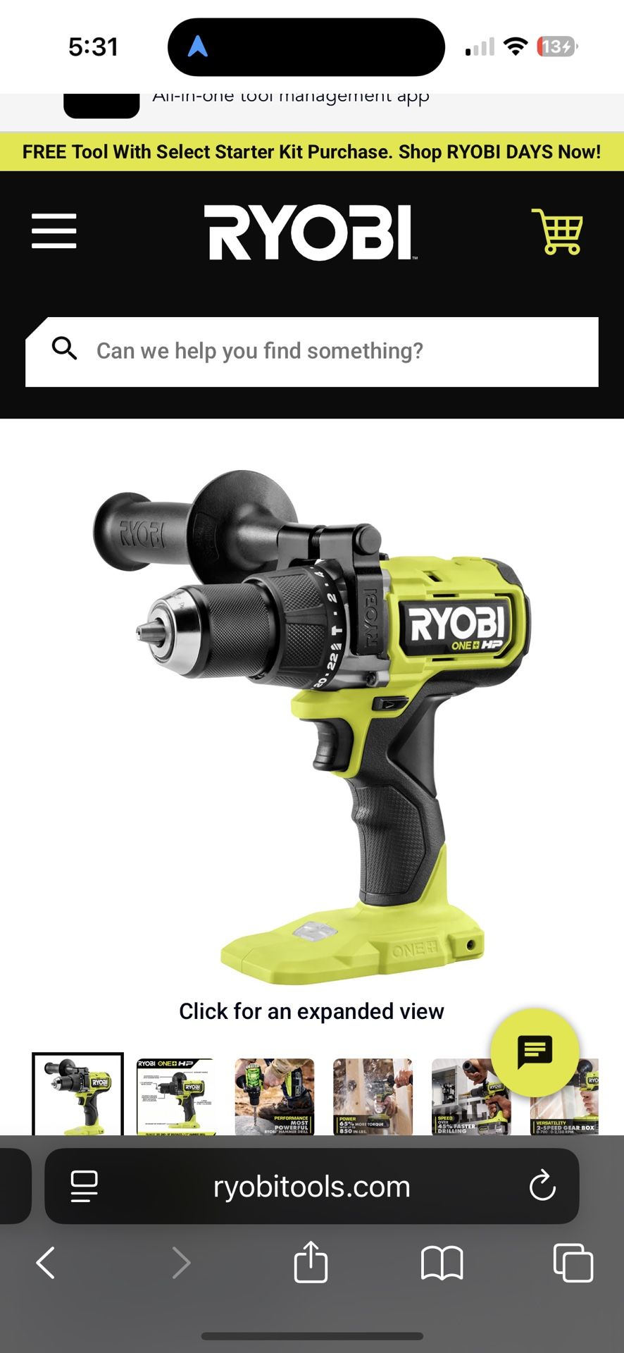 Ryobi ONE+HP 18v Brushless 1/2” Hammer Drill