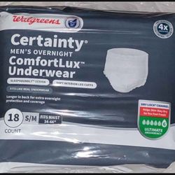 Walgreens Certainty Mens Overnight Underwear Size S/M 18 Ct ultimate Absorbency