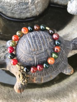 Agate stretch bracelet with Ganesha charm size 7.5 inches