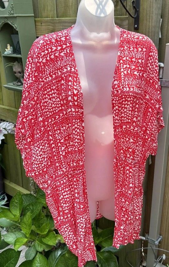 Victoria's Secret Swim Cover Up Red Hearts Front Tie Cinched Waist Robe