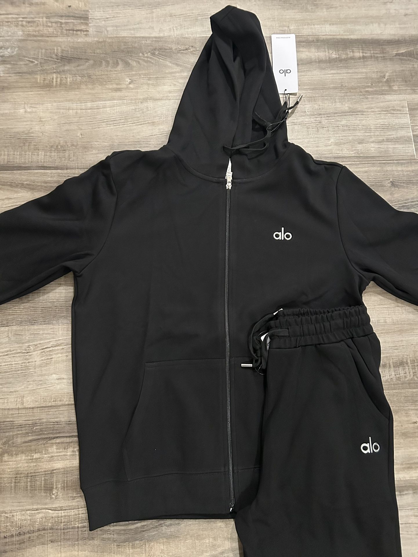 Full Black Alo Hoodie And Jogger Set - Medium