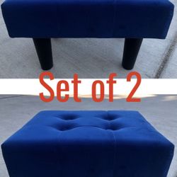 Foot Stool Ottoman Blue Color Velvet Set Of 2