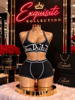 Von Dutch Black Sports Bra and Shorts Set