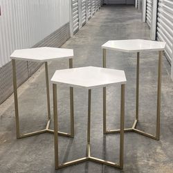 White Marble & Gold Nesting End Tables (Set of 3)