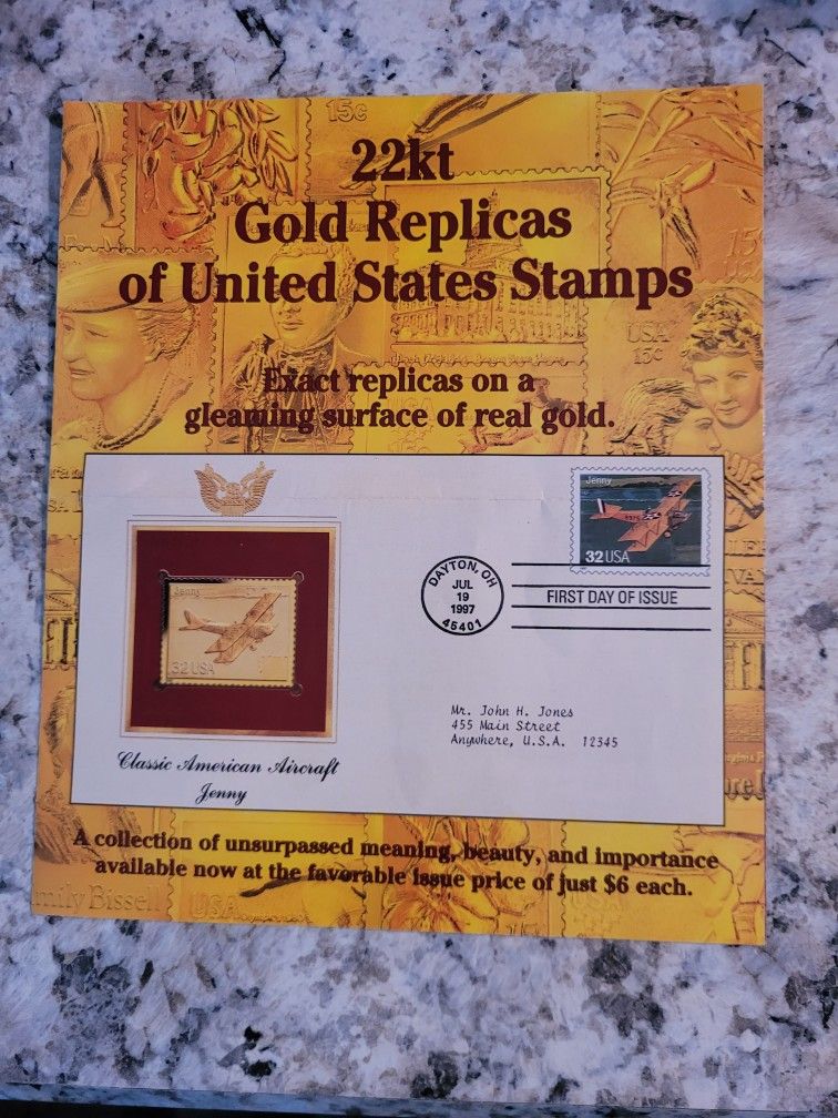 Exact Replicas of United States Stamps 22KT Gold 1998/2000