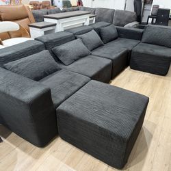 103”-159”Boneless Couch with Deep Seat, 5 Seater Modular Sectional Sofa, Cloud Sectional Couch for Living Room, Can be freely converted ，Corduroy, Bla