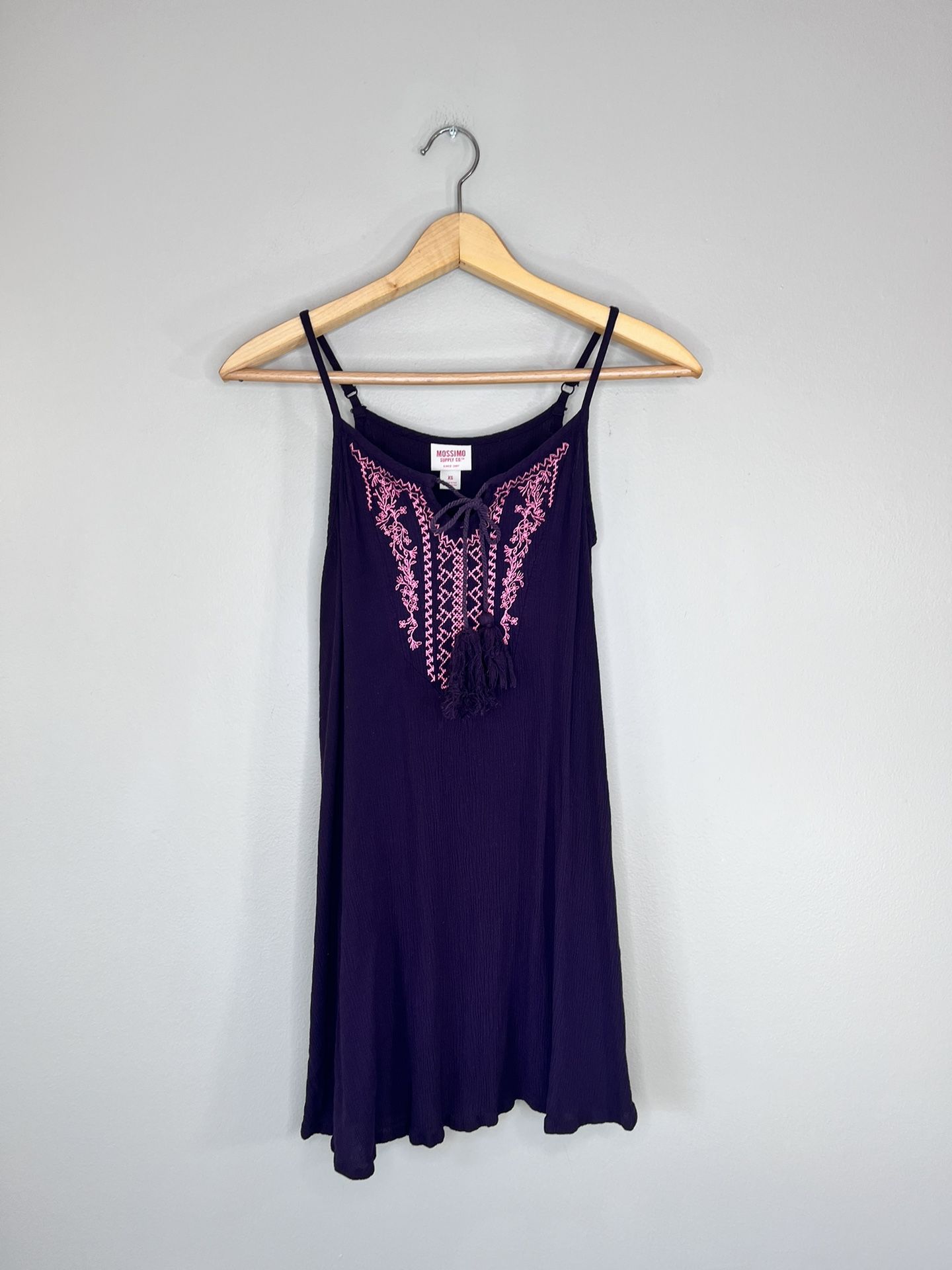 Mossimo XS Purple Pink Embroidered Boho Mini Swim Cover-up Mini Dress Summer Sun Dress
