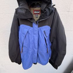 Vintage Marmot Gore-Tex Ski Shell Jacket Women's M Blue/Black Hooded