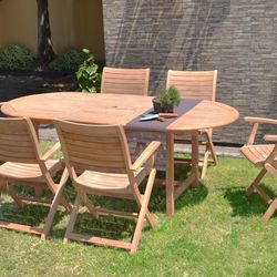 7PC Oval Extendable Patio Dining Set – FSC Teak Wood Table + Chairs | BRAND NEW | Heavy Duty Commercial Grade | Modern Outdoor | Delivery Available