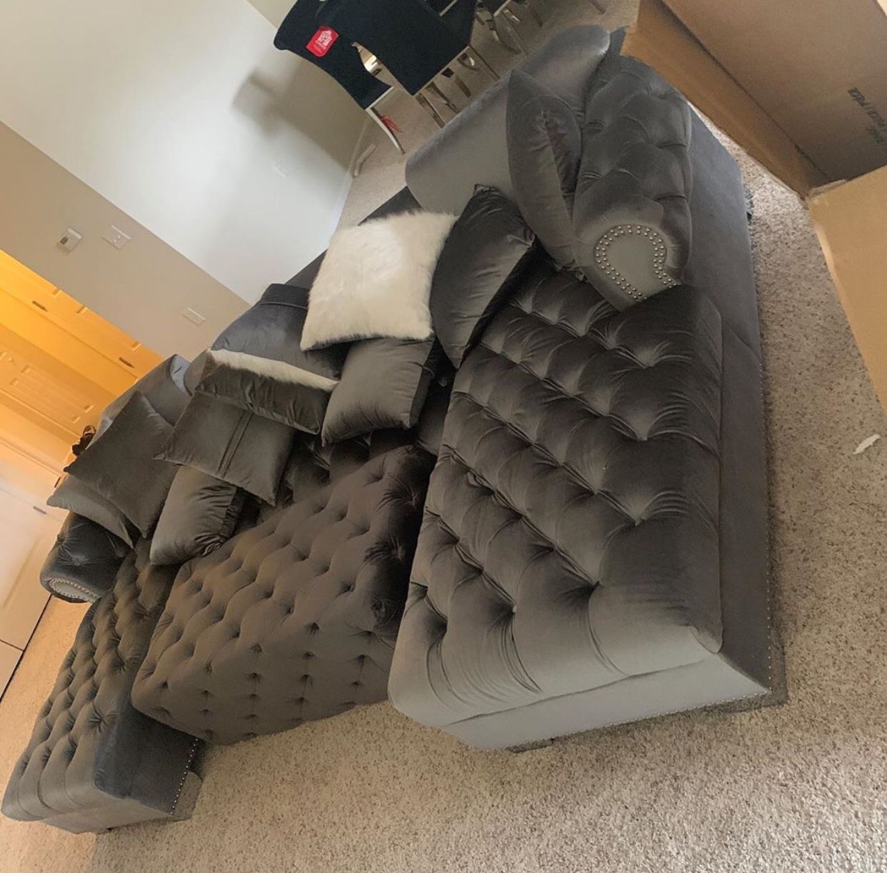 Kim Gray Velvet Double Chaise Sectional /couch /Living room set